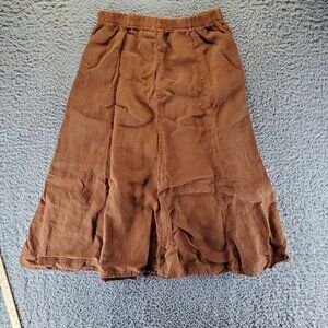 CLICK Skirt Womens Large Brown 100% Linen Elastic Waist Made In USA
